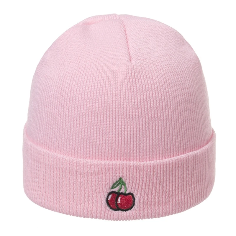 

Unisex Cute Cherry Embroidery Beanie Hat Solid Color Knit Stretch Warm Skull Cap