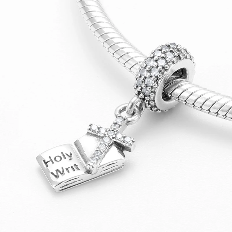 Real 925 Sterling Silver Alphabet Holy Writ Clear CZ Cross fine Pendant Bead Jewelry Making Fit Original LYNACCS Charm Bracelet | Украшения