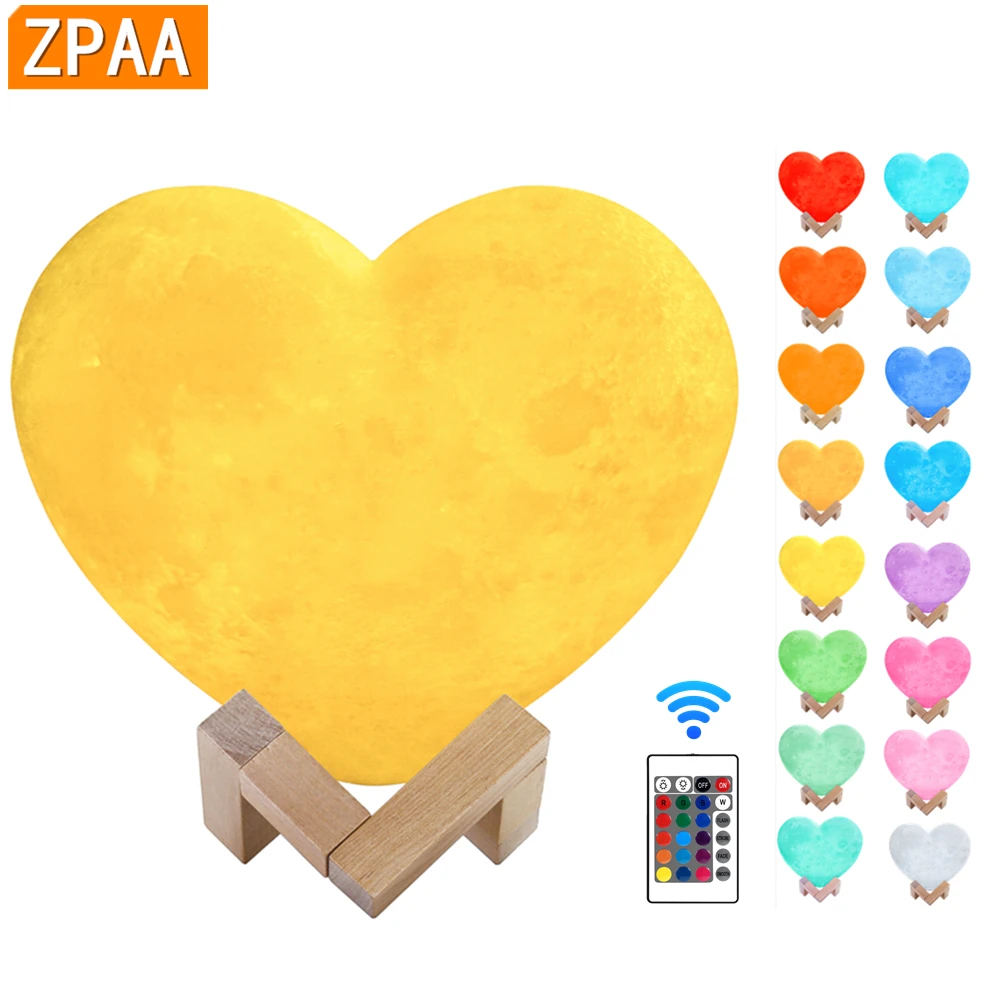 Лампа в виде сердца и Луны с 3D принтом домашние декоративные ночники