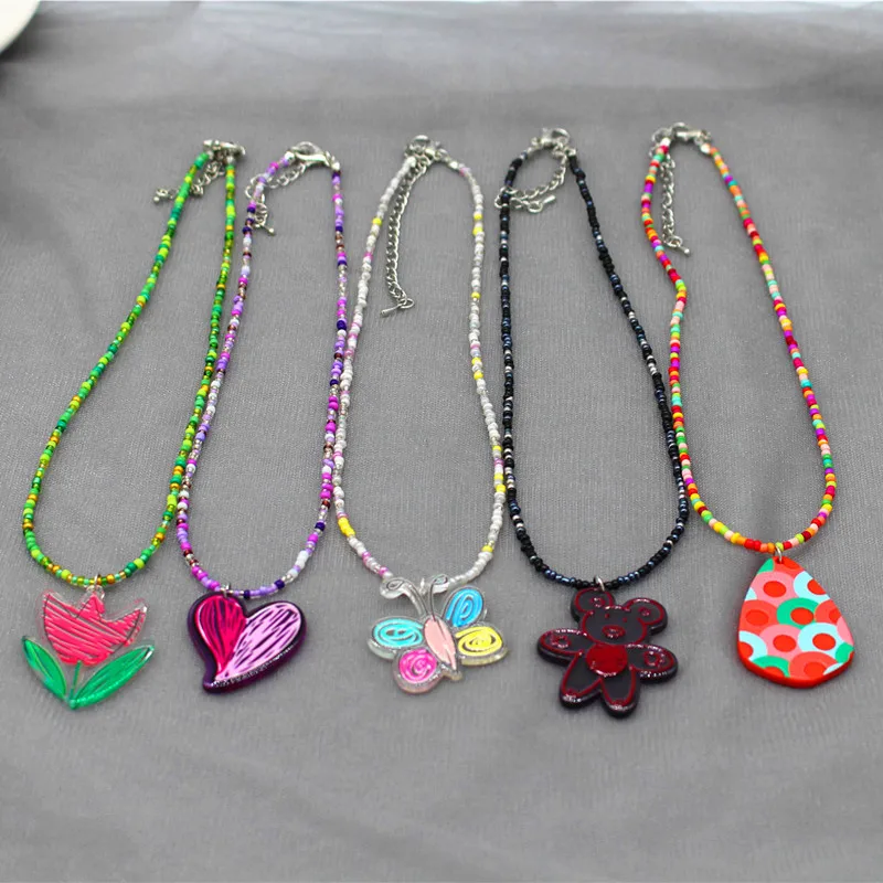 

Bohemian Colorful Beads Chain Acylic Flowers Fruit Lovely Statement Pendant Fashion Choker Necklace Jewelry Women Accessories