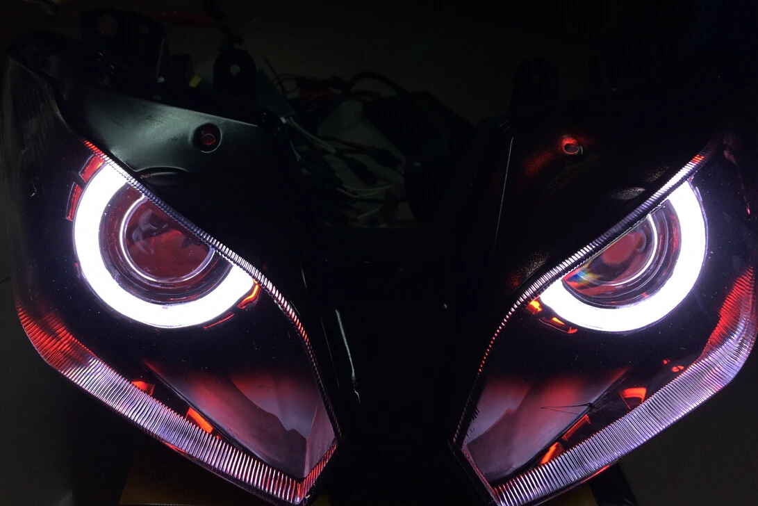 KEMiMOTO для Kawasaki Ninja 300 ZX-6R 2013- Ninja250 Ninja300 ZX6R Ангел глаз HID проектор мотоциклетная фара в сборе