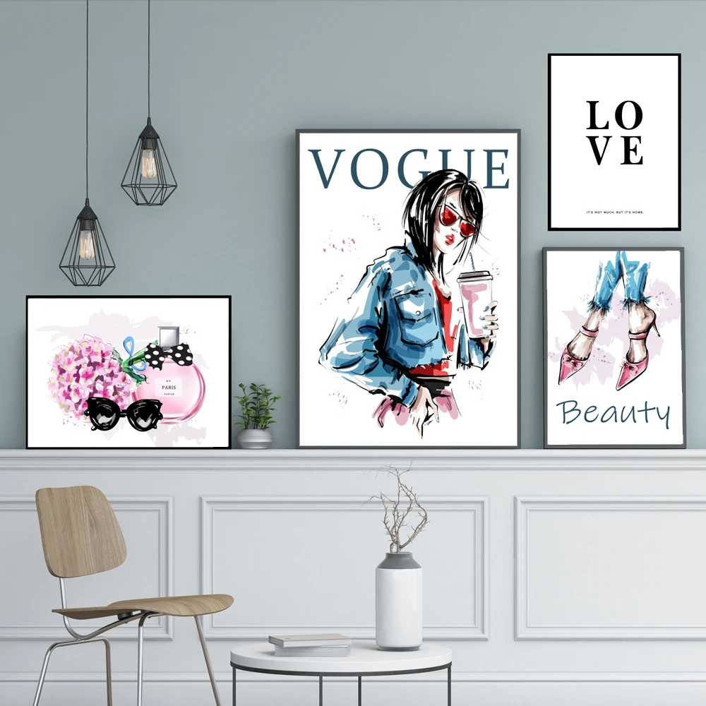 

Vogue Girl Canvas Painting Vintage Fashion Art Posters And Prints Nordic Style Scandinavian Decor Wall Art Picture For Bedroom