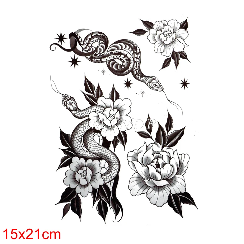 Waterproof Temporary Tattoo Sticker Snakes Flower Star Element Black Fake Tatto Flash Tatoo Arm Leg Body Art for Women Men | Красота и