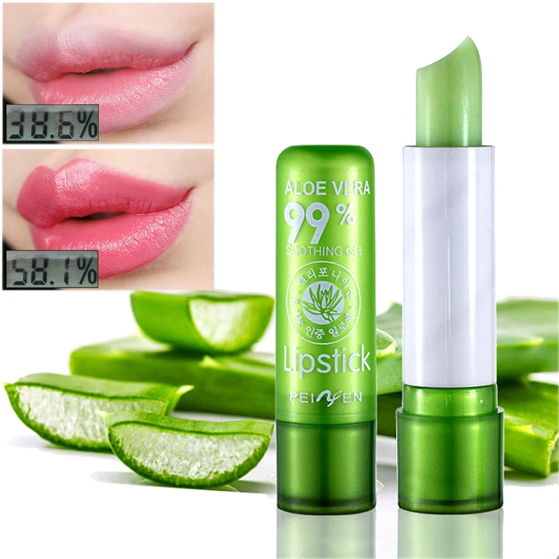 

1pc Aloe Vera Lip Balm Moisturizing Change Color Lipsticks Waterproof Long-Lasting Nonstick Cup Makeup Lip Care Balm Anti Aging