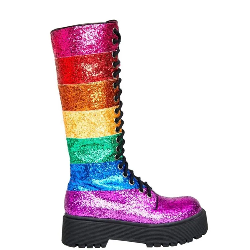 Женские ботинки MStacchi на платформе радужного цвета толстая подошва перекрестная