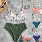 Летний женский купальник из двух частей, купальный костюм с цветочным принтом и разрезом, пляжная одежда, купальник 2021, бикини, женское бикини, женское бикини