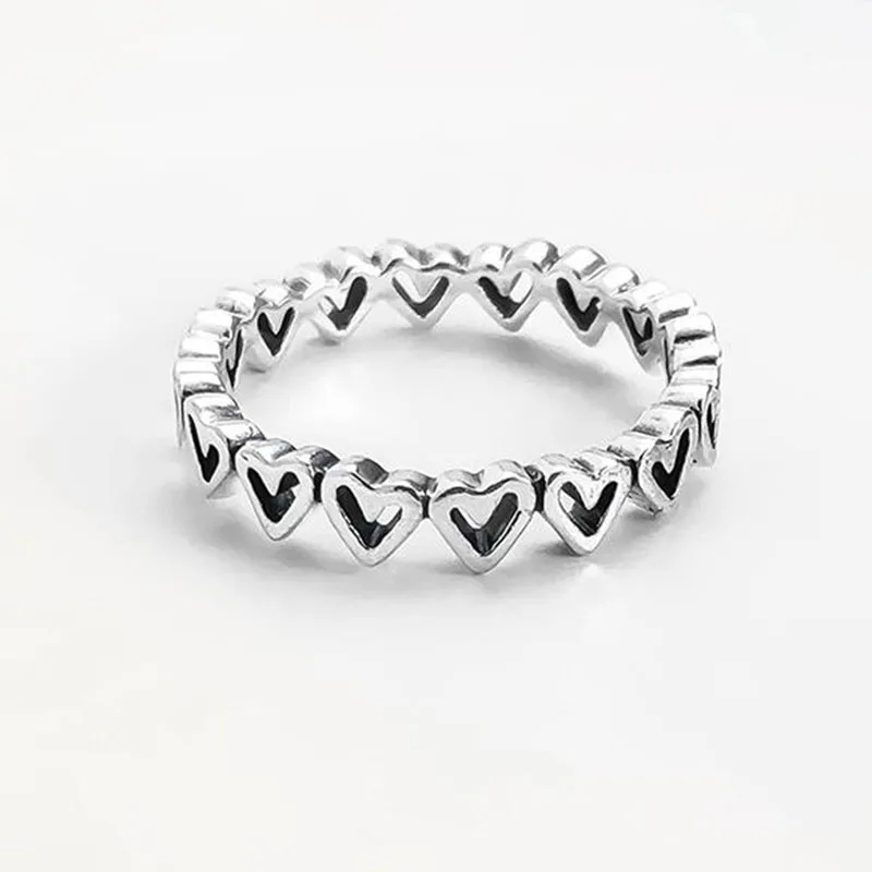 

100% 925 Sterling Silver Pan Ring Beautiful Silvery Heart To Heart Pan Ring For Women Wedding Party Gift Fashion Jewelry