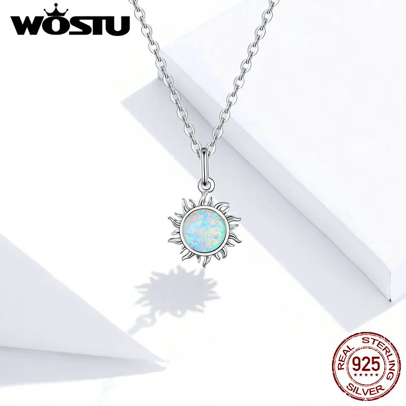 

Opal Zircon Necklace WOSTU 100% 925 Sterling Silver Sun Sunny Long Chain Necklace forWomen Necklace Silver Gift Jewelry FIN399