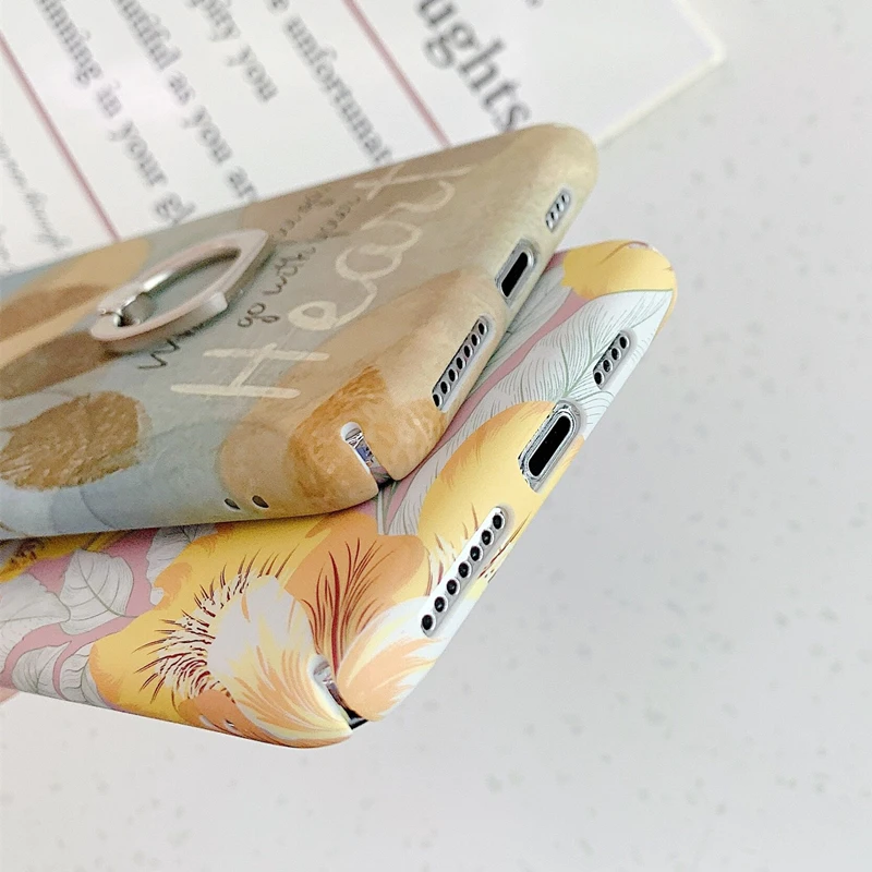 KEXIN Abstract Leaf Phone Cases For iPhone 11 Pro XS MAX XR 6S 6 7 8 Plus Case Matte Plants Leaves Cover With Finger Ring |