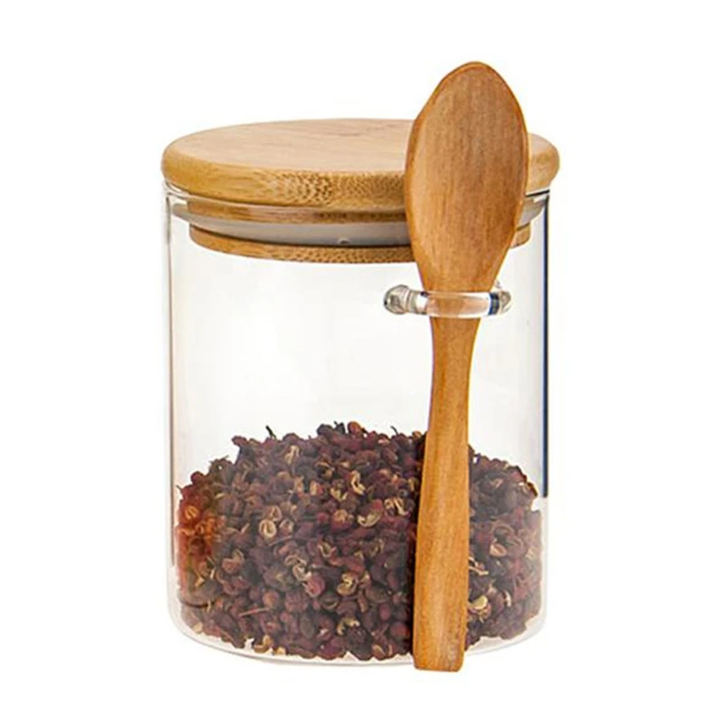 

Food Storage Glass Jar Clear Sealed Canister Container with Lid and Spoon for Loose Tea Salt Sugar Coffee Bean Preservat