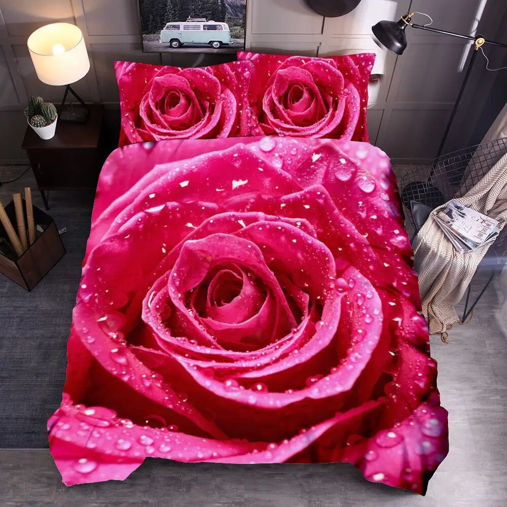 SOFTBATFY Flower Rose Bedding Set 3D Polyester Duvet Cover Single Double Twin Queen King Size Dropshipping | Дом и сад