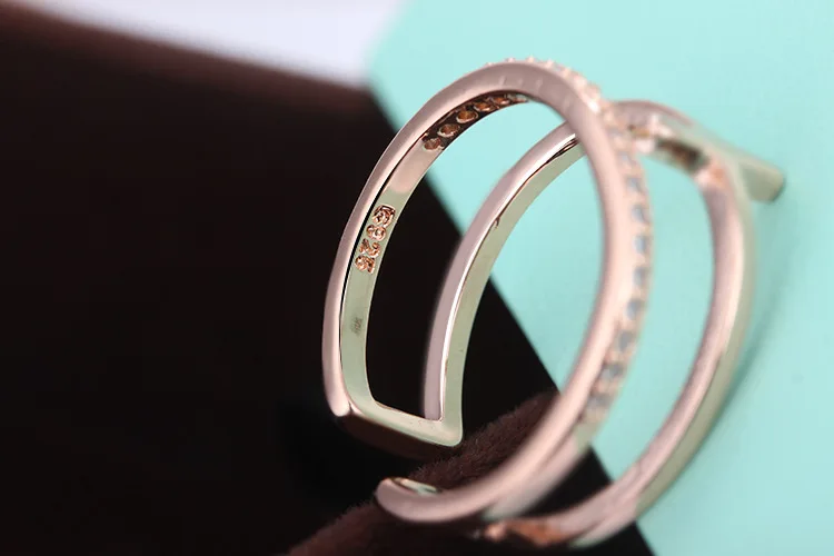 Женское кольцо из серебра 925 пробы с двойным кристаллом|Кольца| |