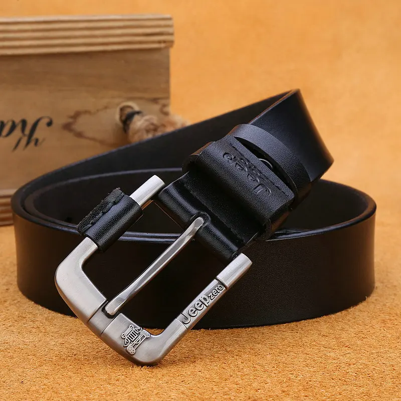Designer Jeep zero 100% Upper Genuine Leather Alloy Pin Buckle Belt For Men Business Fancy Vintage Jean Cintos Belts | Аксессуары для