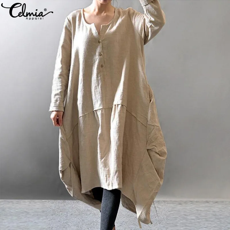 Женское винтажное платье рубашка Celmia зимнее однотонное с длинным рукавом