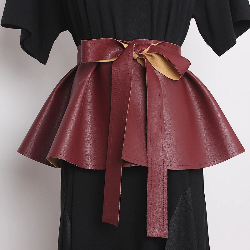 

Black Elegant Patchwork Ruffle Wide Belt For Women Lace Up Bowknot Korean Belts Female New Accessories 2021 Fashion