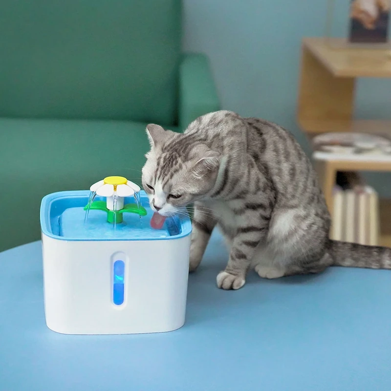 Pet Cat Water Fountain Drinking Bowl Flower Sytle LED 54 Oz/1.6L Automatic Dog Dispenser with 1 Silicone Mat | Дом и сад