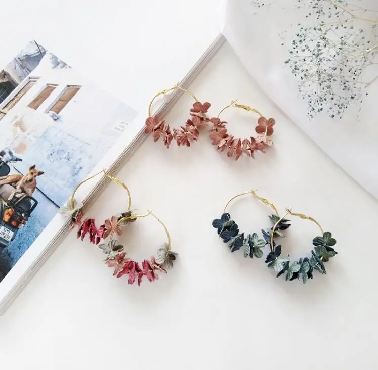 Модные серьги обруча для женщин Bijoux элегантная ткань цветок лепесток сплав круг круглые серьги Шарм Золотой Цвет Brincos