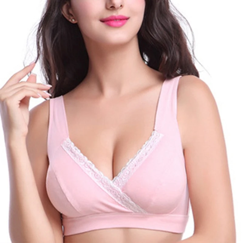 

Lady Soft Cotton Wire-free Lace Cross Vest Style Bras Women Front Closure Unlined Basic Breathable Healthy Bra