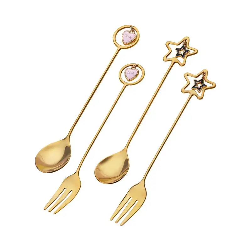 

304 Stainless Steel Coffee Spoon Watermelon Ice Cream Spoon Tea Spoon Dessert Spoon Fork With Pretty Pendant Creative Tableware