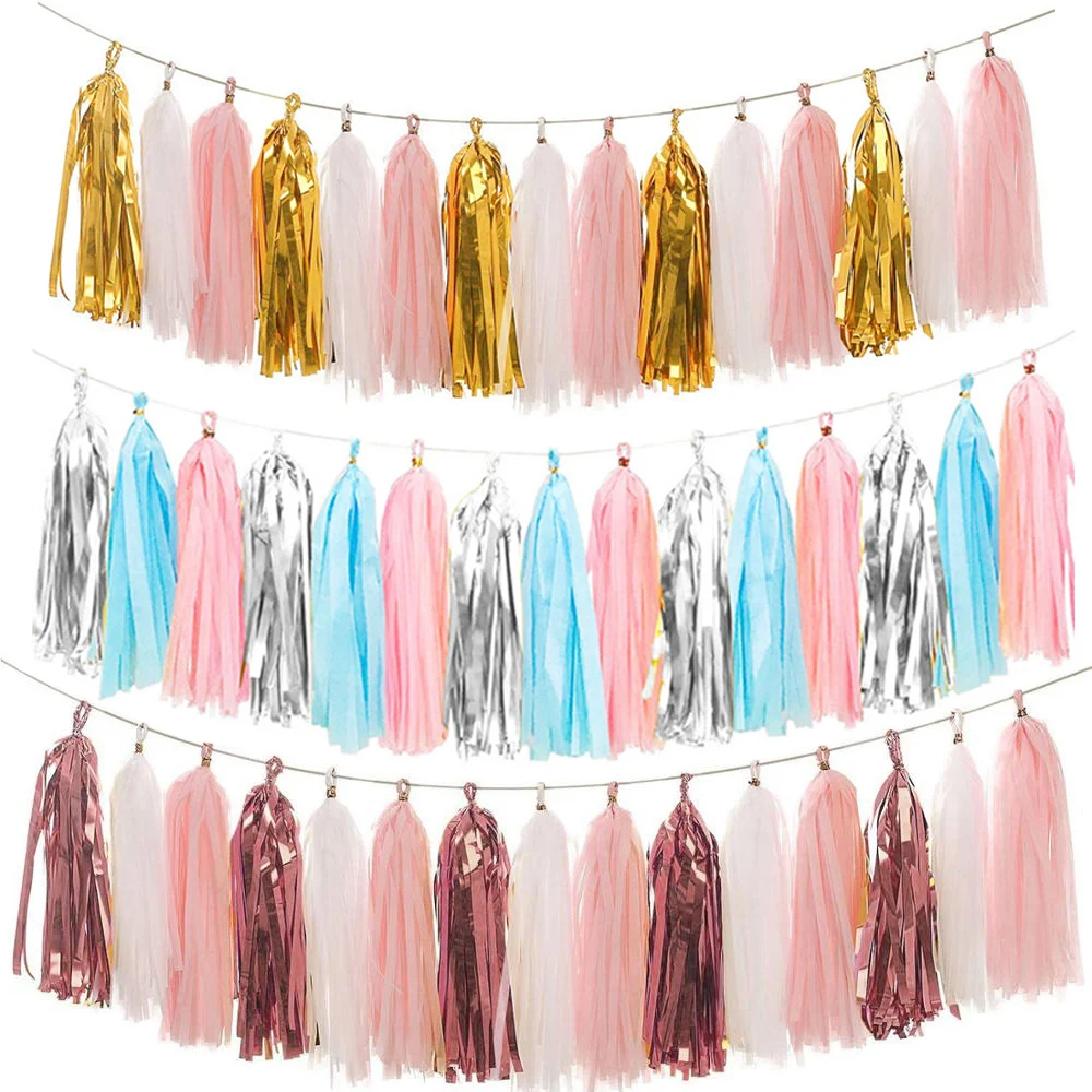 

20pcs Rose Gold Iridescent DIY Tissue Paper Tassel Garlands Baby Shower Bachelorette Wedding Birthday Party Decoration Supplies