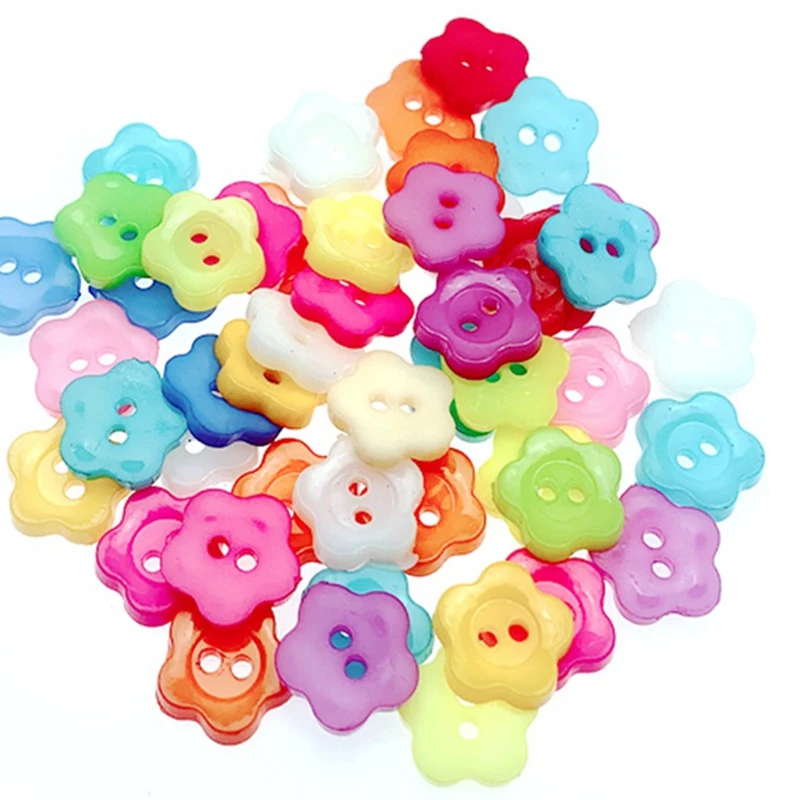 

HANLV 12mm 200/500PCS Flower shape Mix Colors Random Shank Plastic Buttons Kid's Apparel Sewing Accessories DIY Crafts
