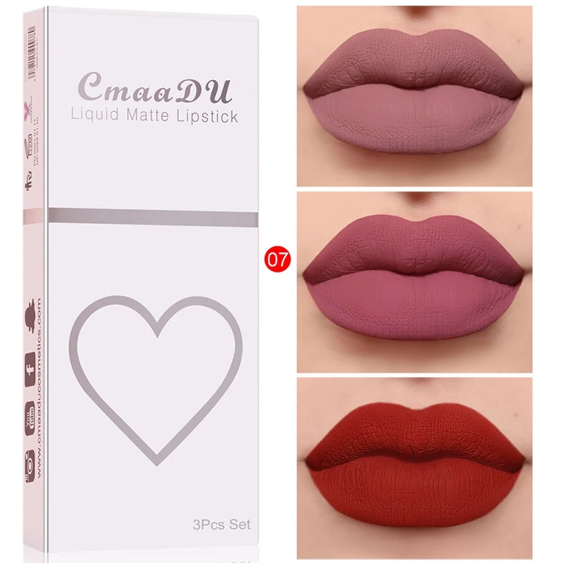Набор матовых помад 3 цвета стойкий водостойкий бархатный блеск для губ набор