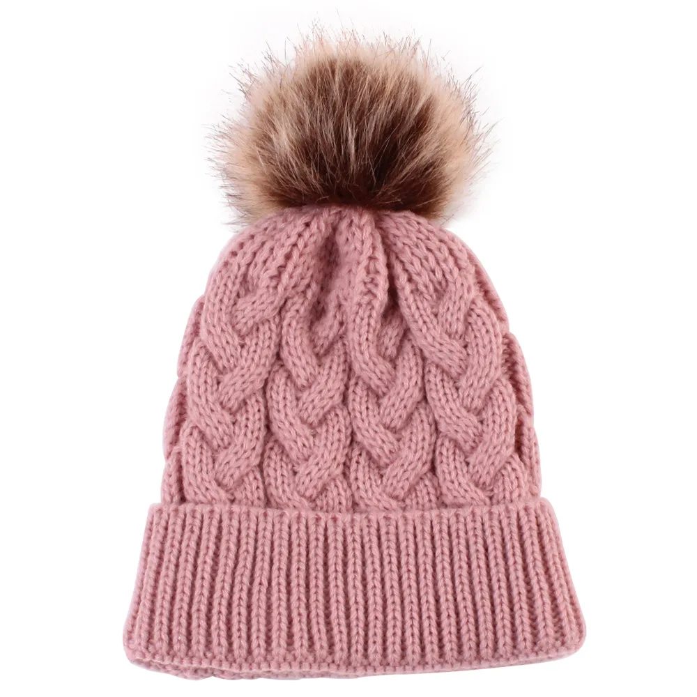 Pink Шапка для новорожденных, шапка для новорожденных, реквизит для фотосессии, детская зимняя шапка для мальчиков и девочек, Hairball, Детские аксессуары для мальчика шапки для новорожденных - Цвет: Pink