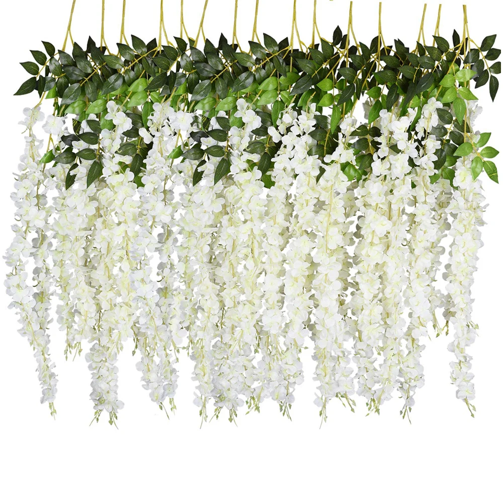 

12 Pcs 45inch Wisteria Artificial Flower Silk Vine Garland Hanging for Wedding Party Garden Outdoor Greenery Office Wall Decor