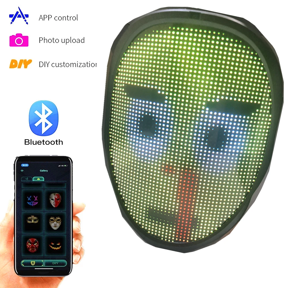 Cartoon Children Led Luminous Mask App Control Mode Animation Text Lights Up Holiday Party Costume Props Christmas Decor | Дом и сад