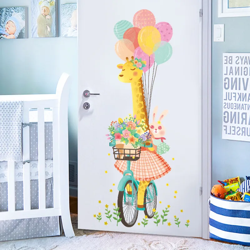 

Cute Giraffe Animal Nursery Room Wall Sticker Rabbit Giraffe Children's Room Cartoon Classroom Wall Decal Balloon Door Poster