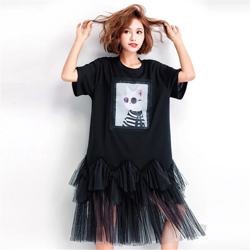 Большой размер летние женские модные элегантные топы с рисунком кота большие
