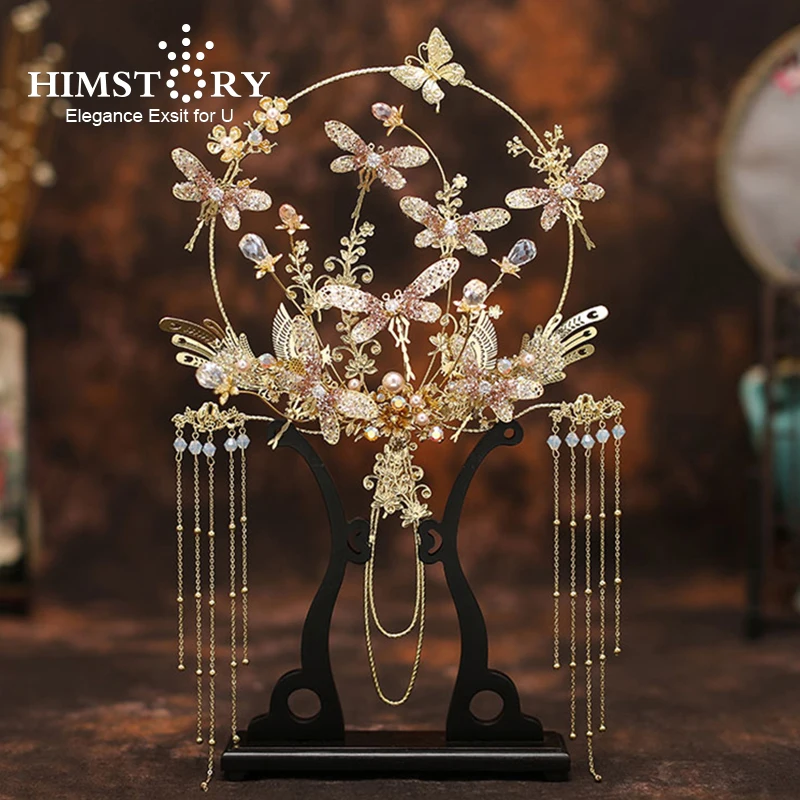 HIMSTORY-ramos de novia chinos hechos a mano, flores de mariposa, soporte de mano, accesorios de joyería, novedad de 2021