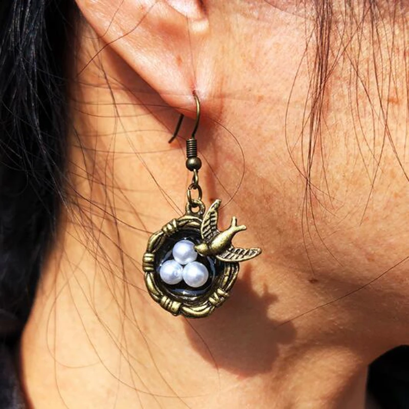 Симпатичные бронзовые украшения в виде птицы стиле стимпанк висячие серьги и