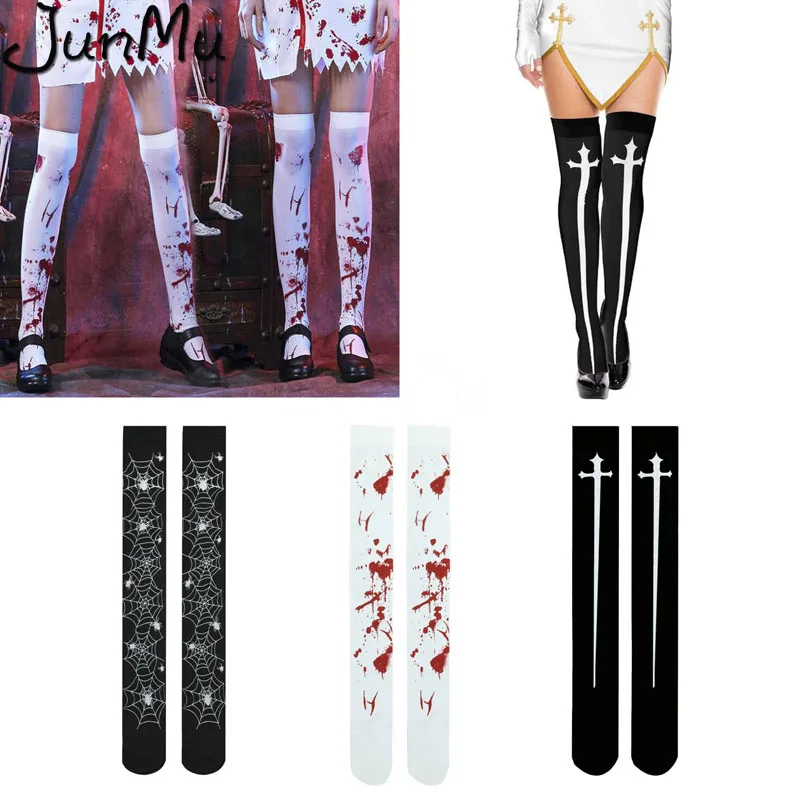 

Halloween Women Stocking Skeleton Socks thigh High Gothic Cosplay Lolita Bloody Carnival Halloween Party Supplies 2020