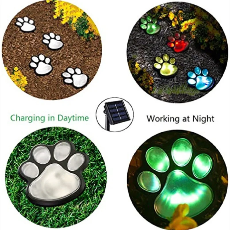 

4 Solar Cat Animal Paw Print Lights LED Solar Lamps Garden Outdoors Lantern LED Path Decorative Lighting Footprints Lamp Street