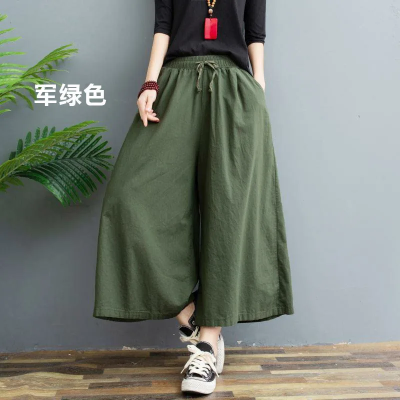 Брюки женские из хлопка и льна с широкими штанинами тонкие свободные льняные