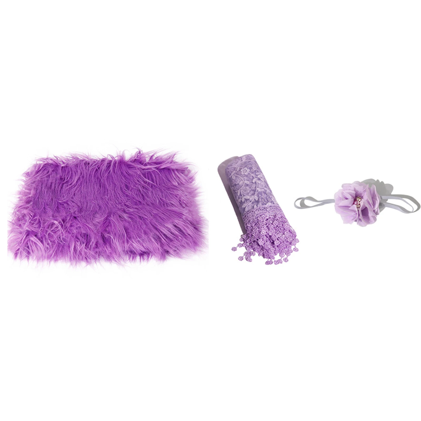 

3pcs/set Blanket Wraps Cute Hair Band Newborn Photography Props Shoot Photo Backdrops Soft Shower Gift Infant Fluffy Lace