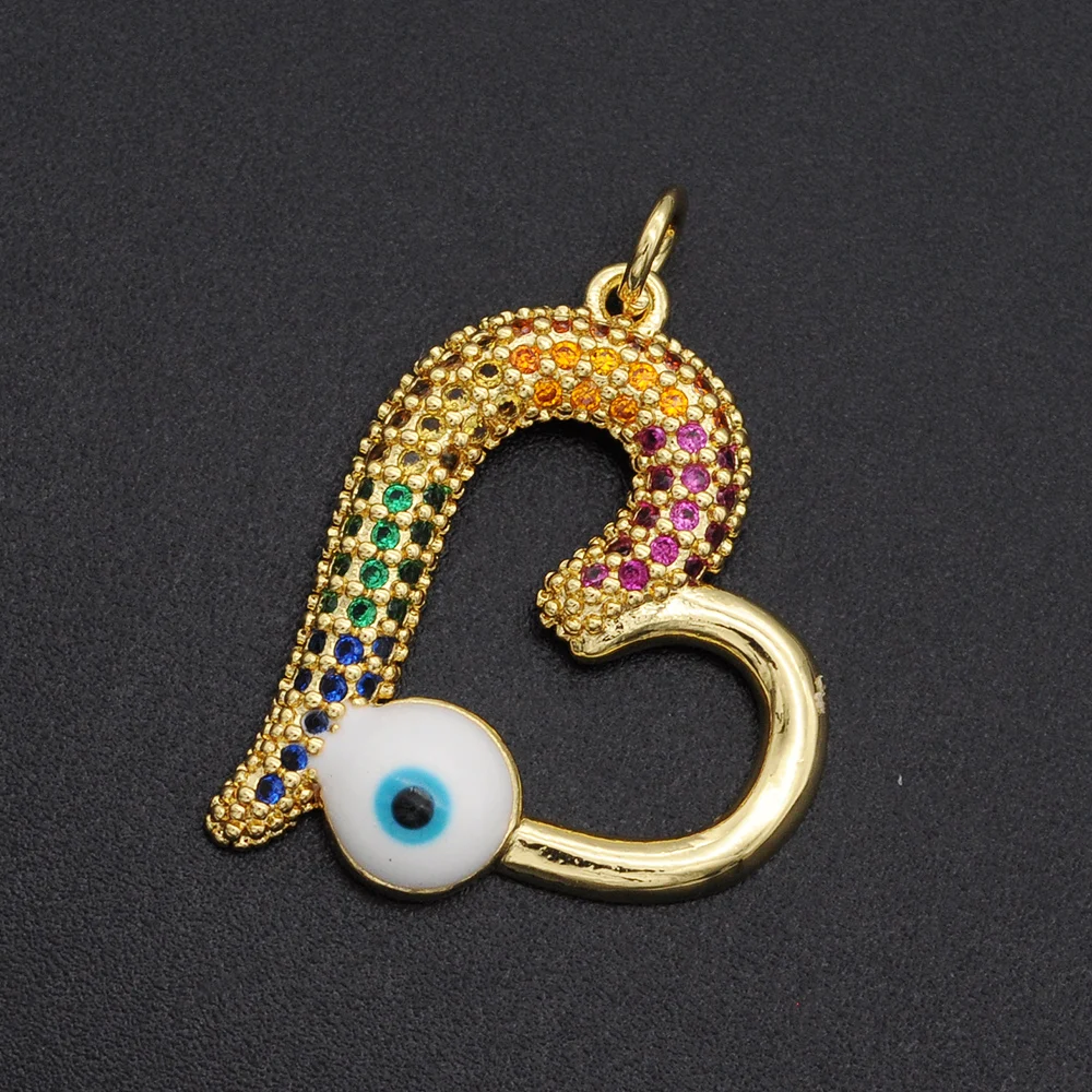 

22x26 мм 100% CZ Циркон DIY Ювелирные изделия Радужное сердце сглаза шарм кулон Модная бижутерия оптом подвески