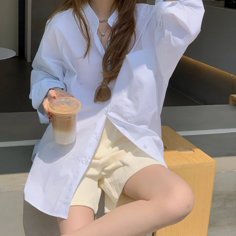 Женская рубашка с длинным рукавом осень 2021 белые свободные повседневные