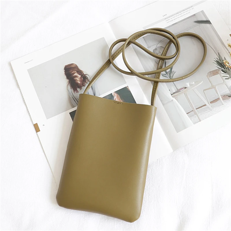 

Solid Color PU Material Ladies Mobile Phone Pouch Classic Style Simple Girl Messenger Bag Portable Shoulder Bags