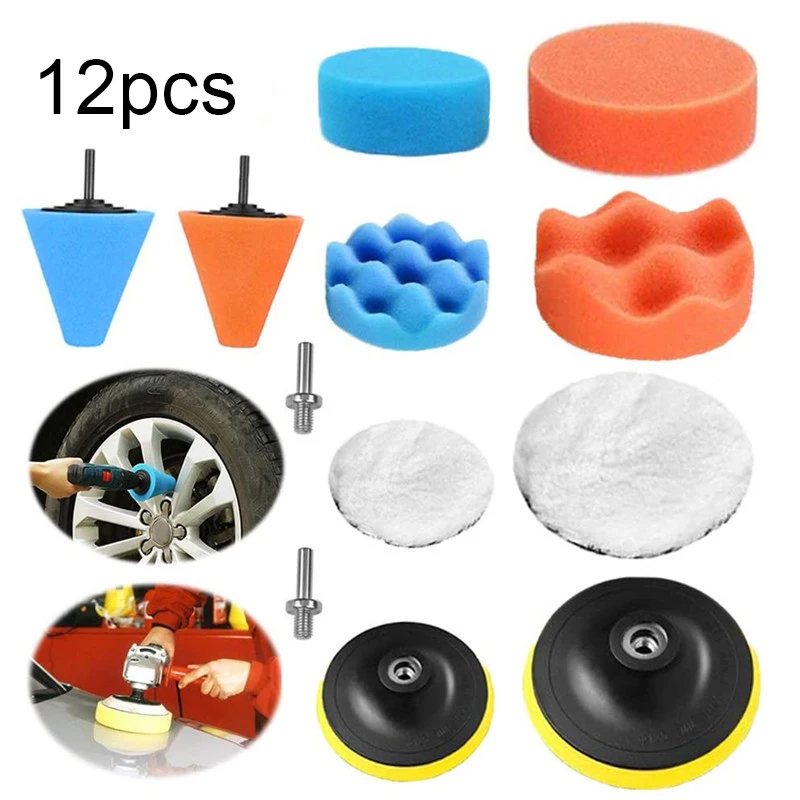 

12PCS 3/5inch Sponge Car Polisher Waxing Pads Buffing Kit For Boat Car Polish Buffer Drill Wheel Polisher Removes Scratches