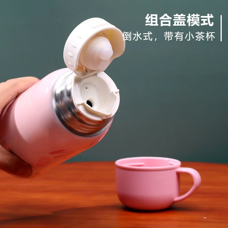 Termo de unicornio de acero inoxidable para ni&ntilde;os, taza de agua encantadora de gran capacidad para estudiantes, con cubierta de taza de felpa de paja-4