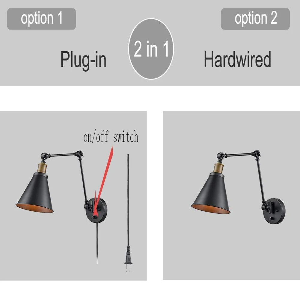 

Wall Sconce Bathroom Dining Room Swing Arm Loft Decor Stairs Reading Light Retro Bedroom Dimmable Switch Plug In