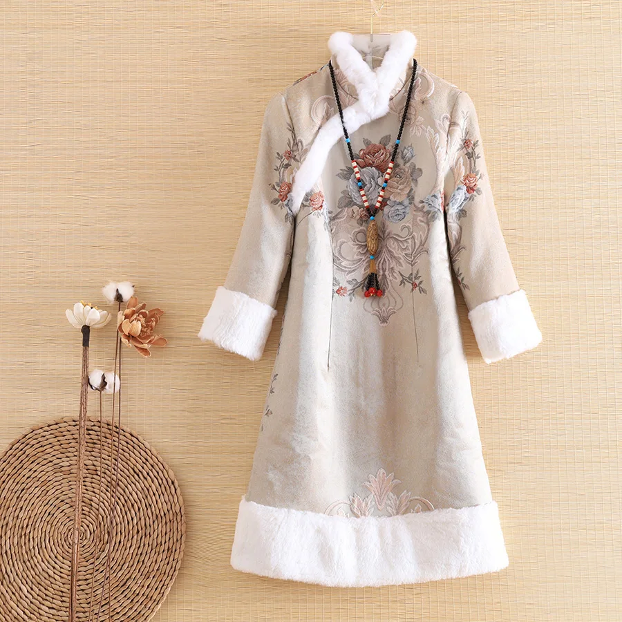 Женское жаккардовое пальто средней длины в китайском стиле | Тематическая одежда