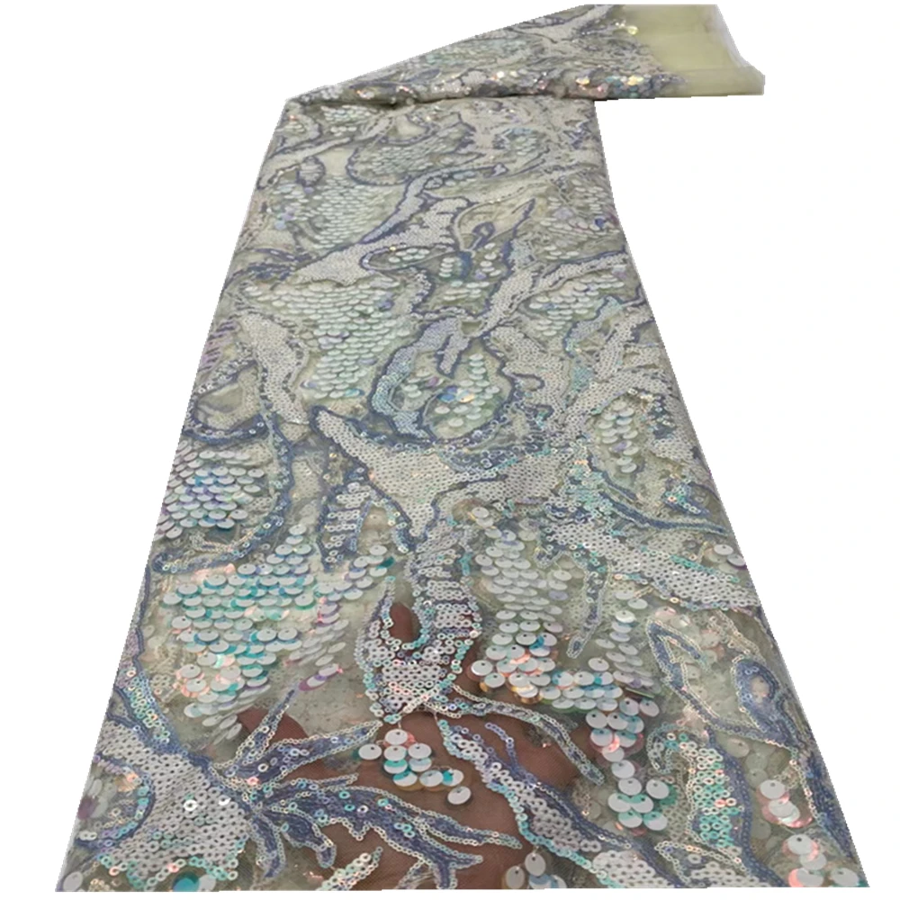 

Green African Tulle Lace Fabrics With Sequins Embroidery French Lace Fabric 2021 High Quality Wedding Lace Sewing HX-200