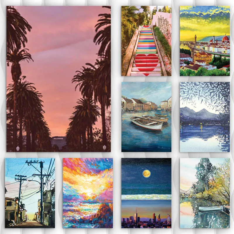 

Oil painting sunrise Series November Twilight Posters Retro Canvas Print Modern Study Living Room Decoration Painting Art Wall