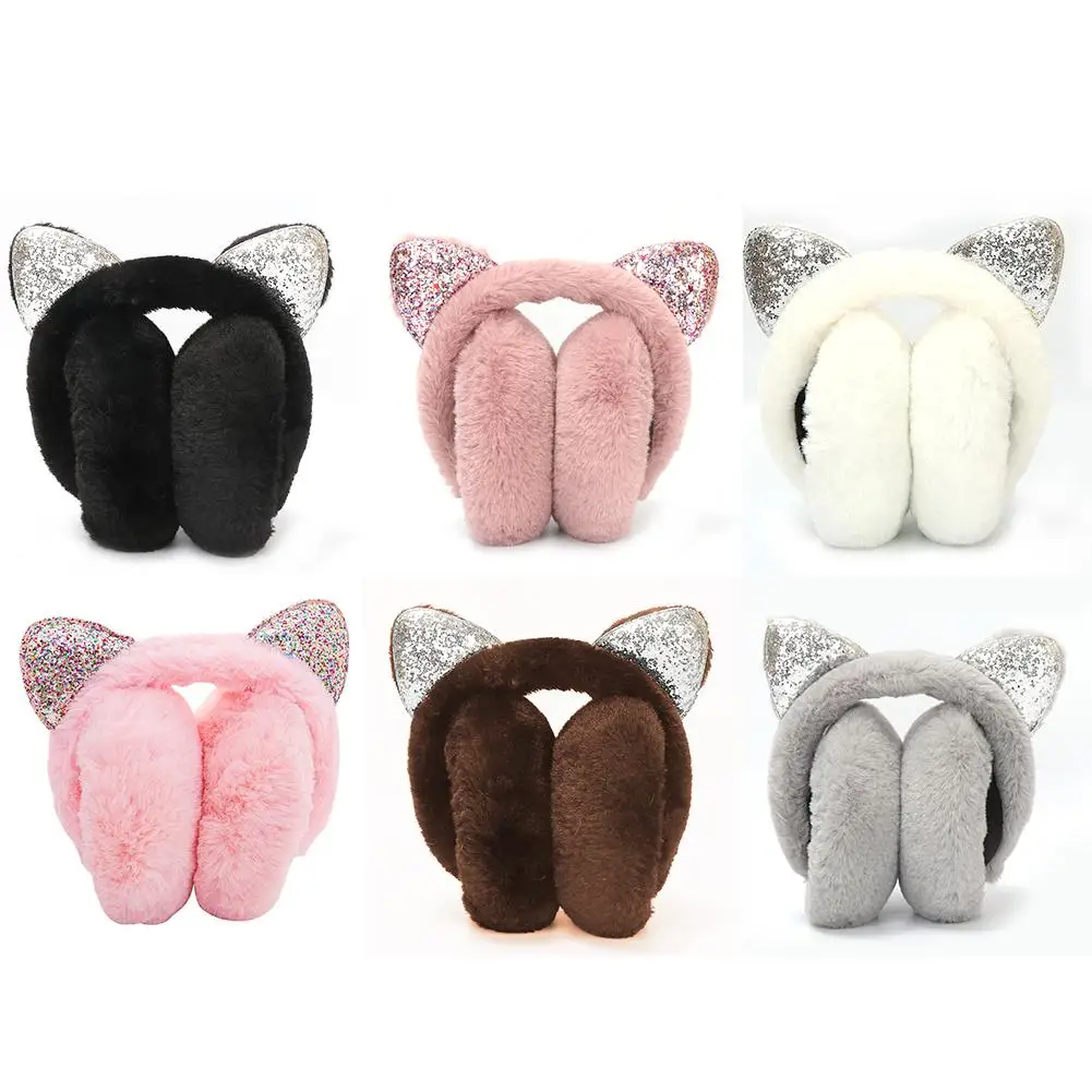 

Наушники женские из искусственного меха, с кошачьими ушками, с блестками