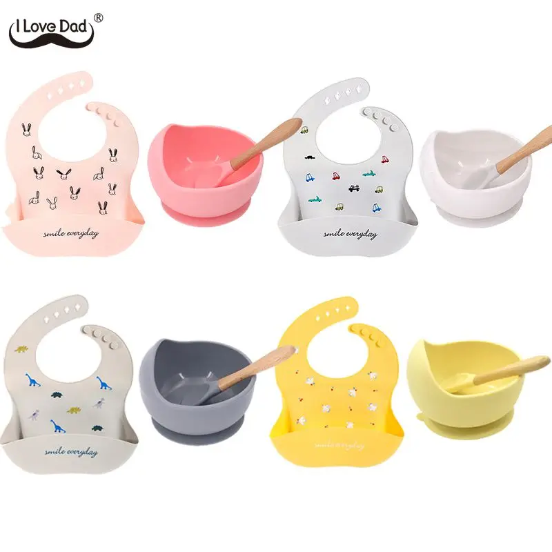 

Набор детских мисок, 2 шт./компл., однотонные, Нескользящие, милые, Мультяшные, силиконовые, водонепроницаемые, с ложкой, для кормления детей