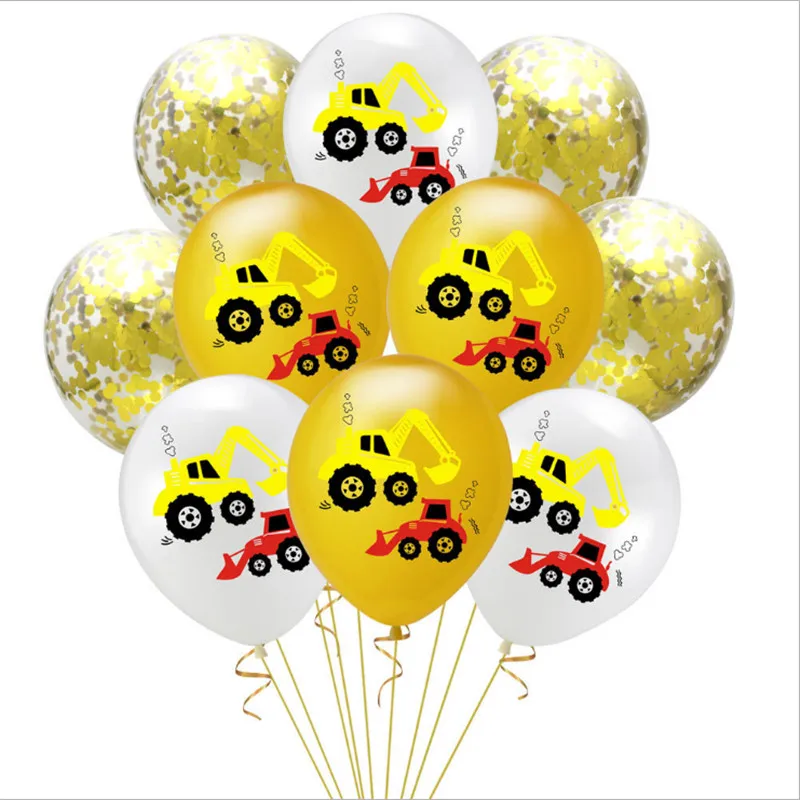 

New 12-Inch Engineering Car Paper Scraps Sequin Rubber Balloons Set Excavator Birthday Party Decoration Supplies