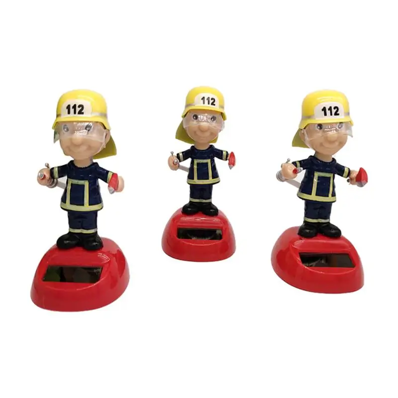 Solar Powered Fireman Shaking Doll Bobble Toy Gift Christmas Children's Gifts Shaking Head Figurine Home Car Interior Decoration